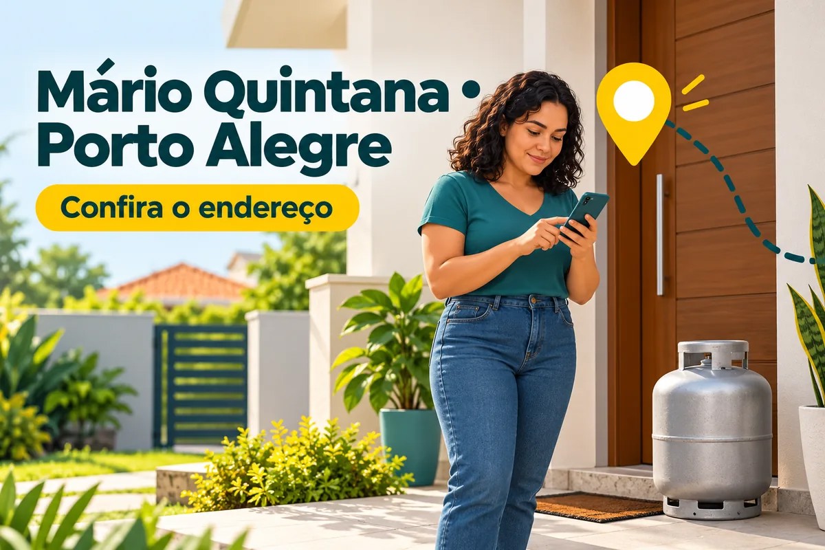 Ilustração de endereço e referência para pedir gás no Mário Quintana, Porto Alegre.